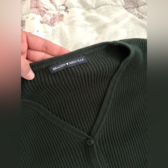 Brandy Melville Shannon Dark Green Sweater Ribbed Button Down Cozy Trendy Small - Picture 5 of 8